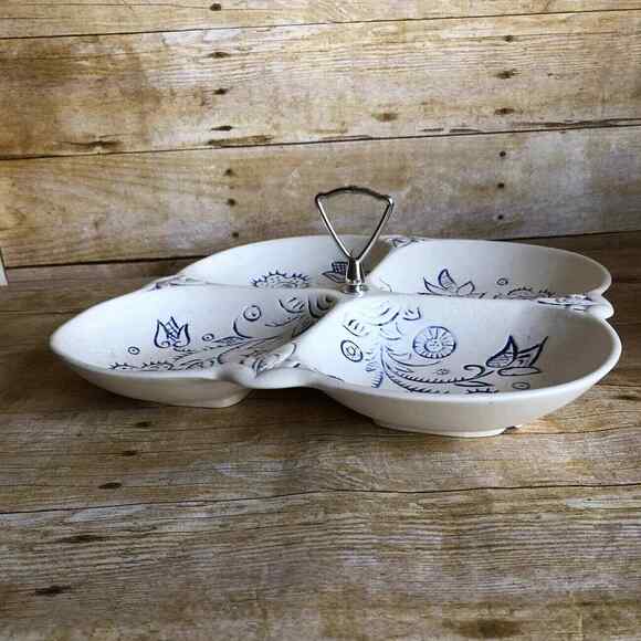 California Pottery Vintage White & Blue Floral Divided Serving Tray - Ceramic - Picture 3 of 9